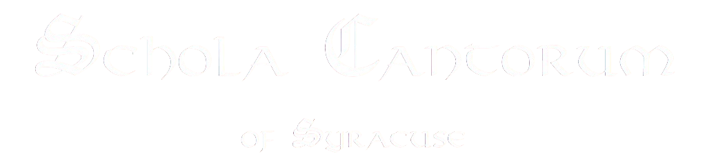 Text reads 'Schola Cantorum of Syracuse' in gothic style font.