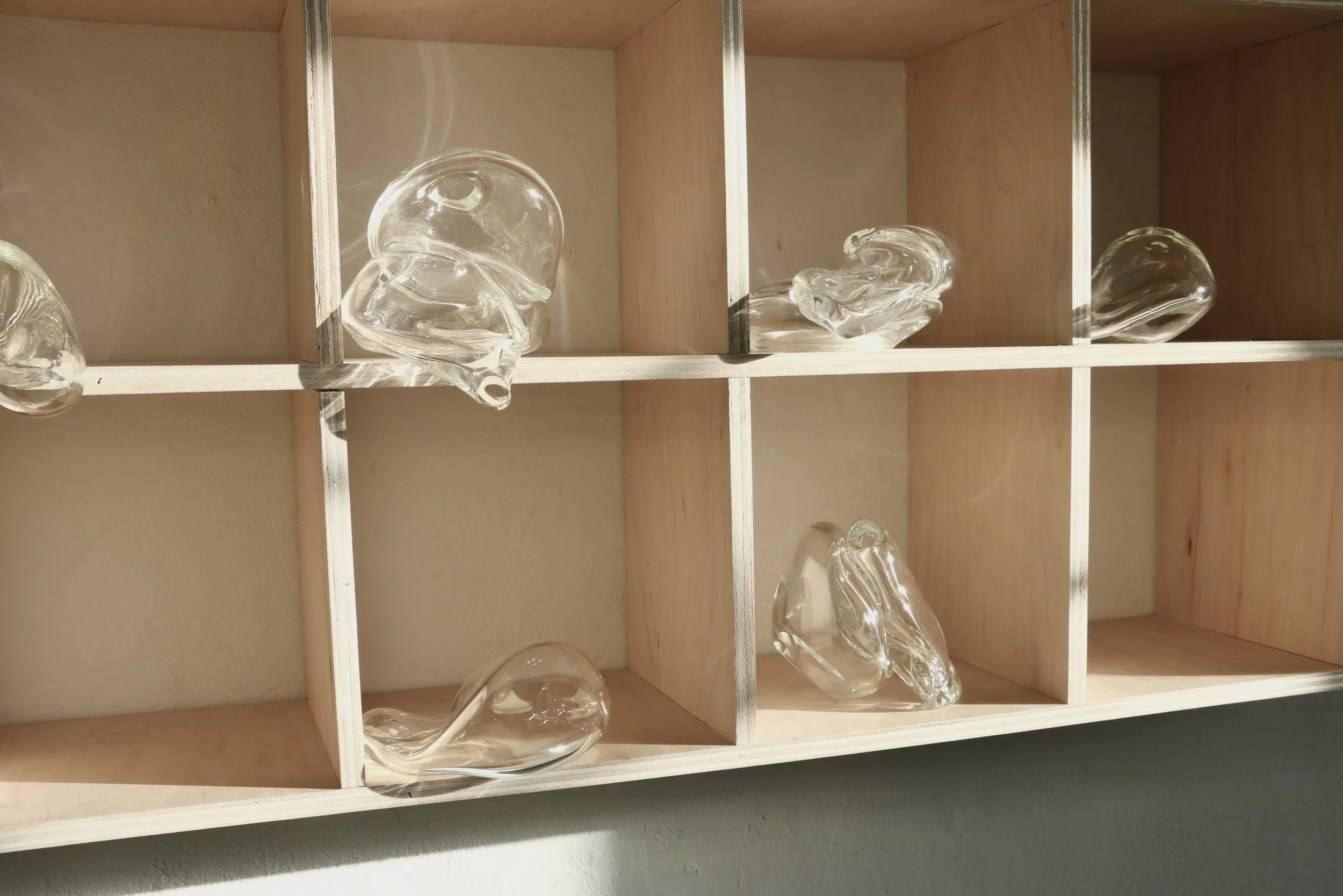 A Record of an Intimate Exchange, 2025
Blown glass, plywood
43” x 25” x 8” inches
