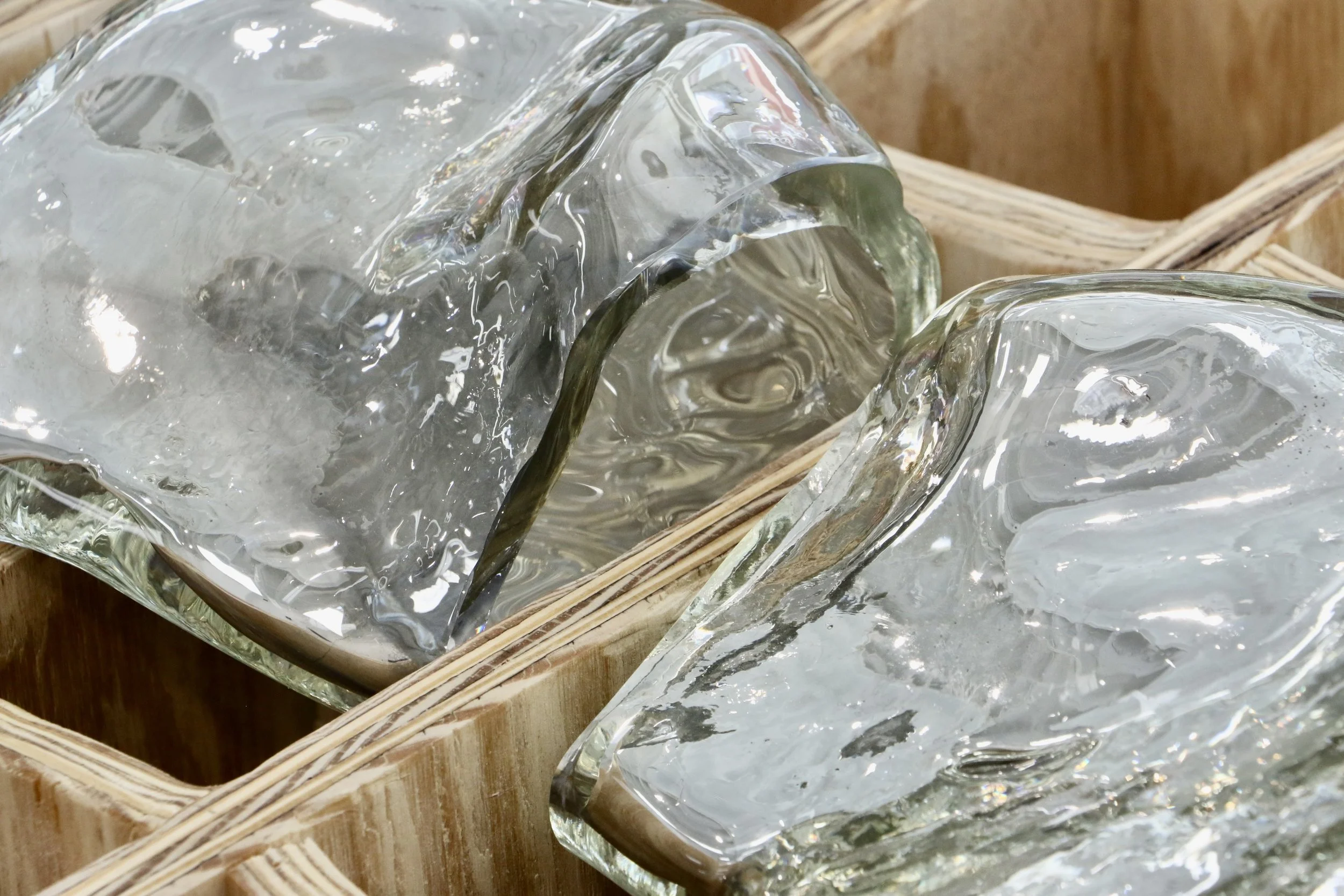 Orientations 3, 2026
30 x 30 x 30 inches

plywood, mold blown glass; mirrored