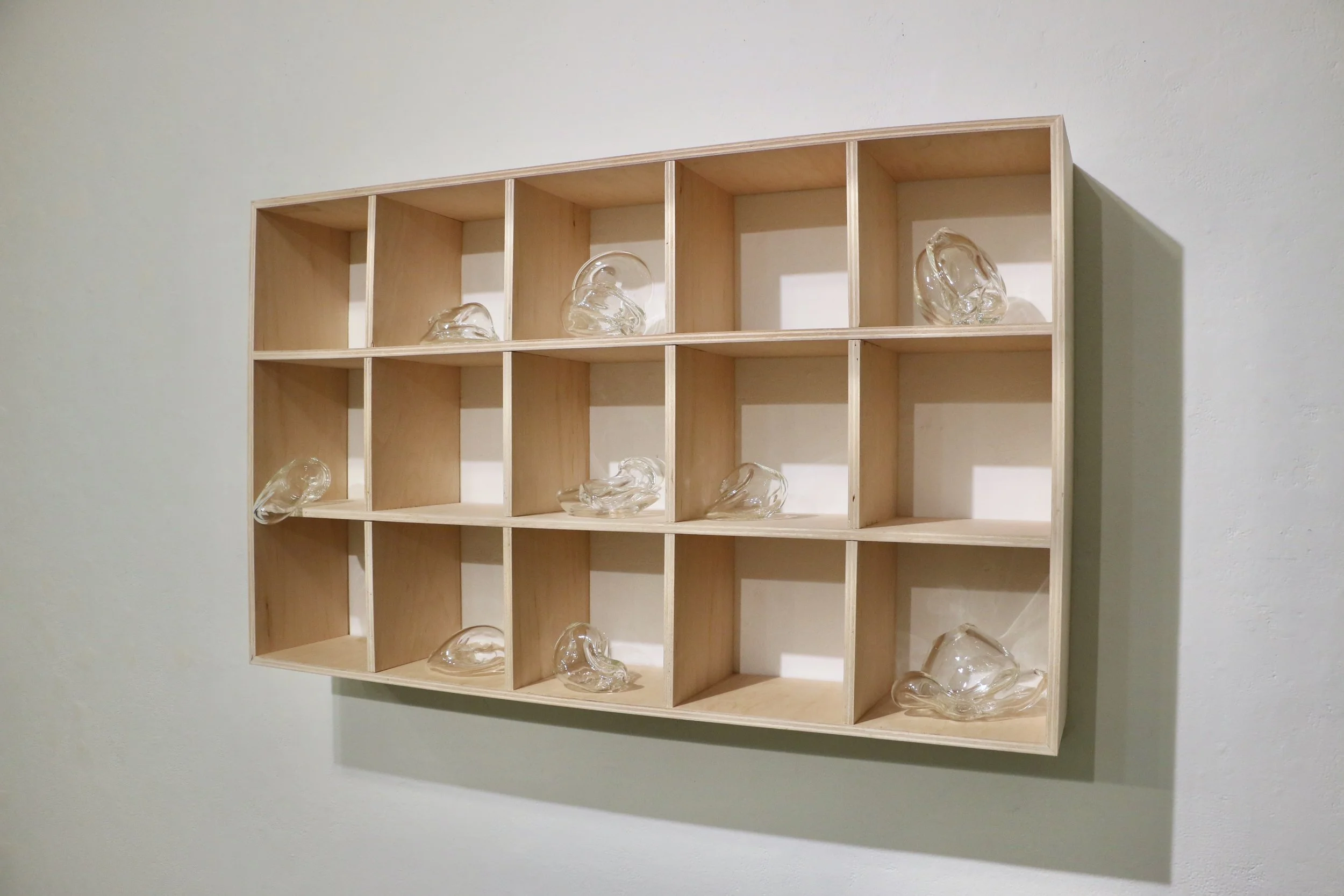 A Record of an Intimate Exchange, 2025
Blown glass, plywood
43” x 25” x 8” inches
