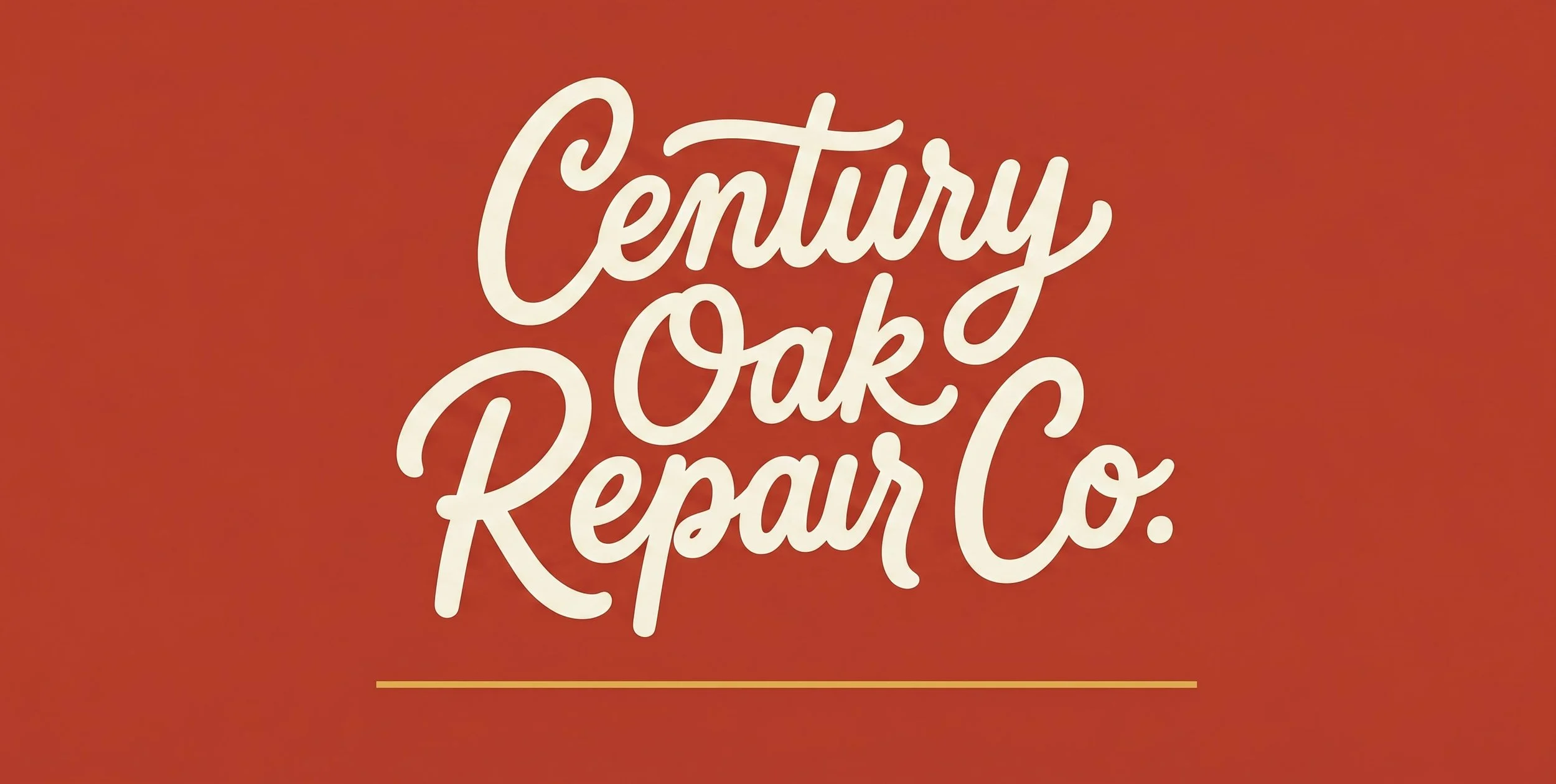 Text reading 'Century Oak Repair Co.' in white cursive font on a red background.