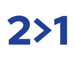 Number 21 with '2' and '1' in blue, separated by a greater-than symbol