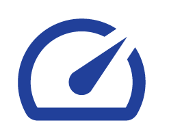 Graphic of a speedometer icon in blue.
