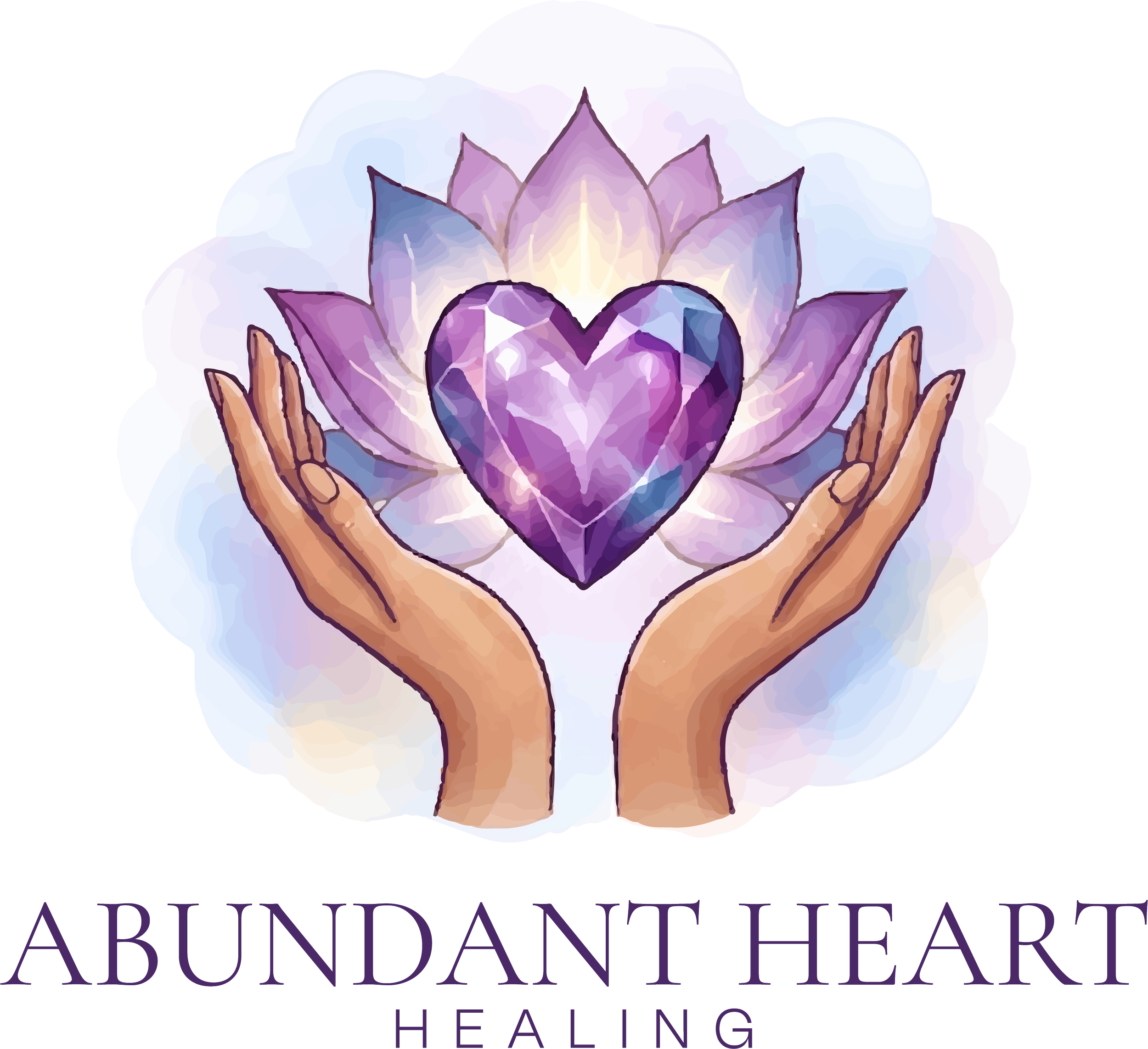 Abundant Heart Healing logo with heart between hands