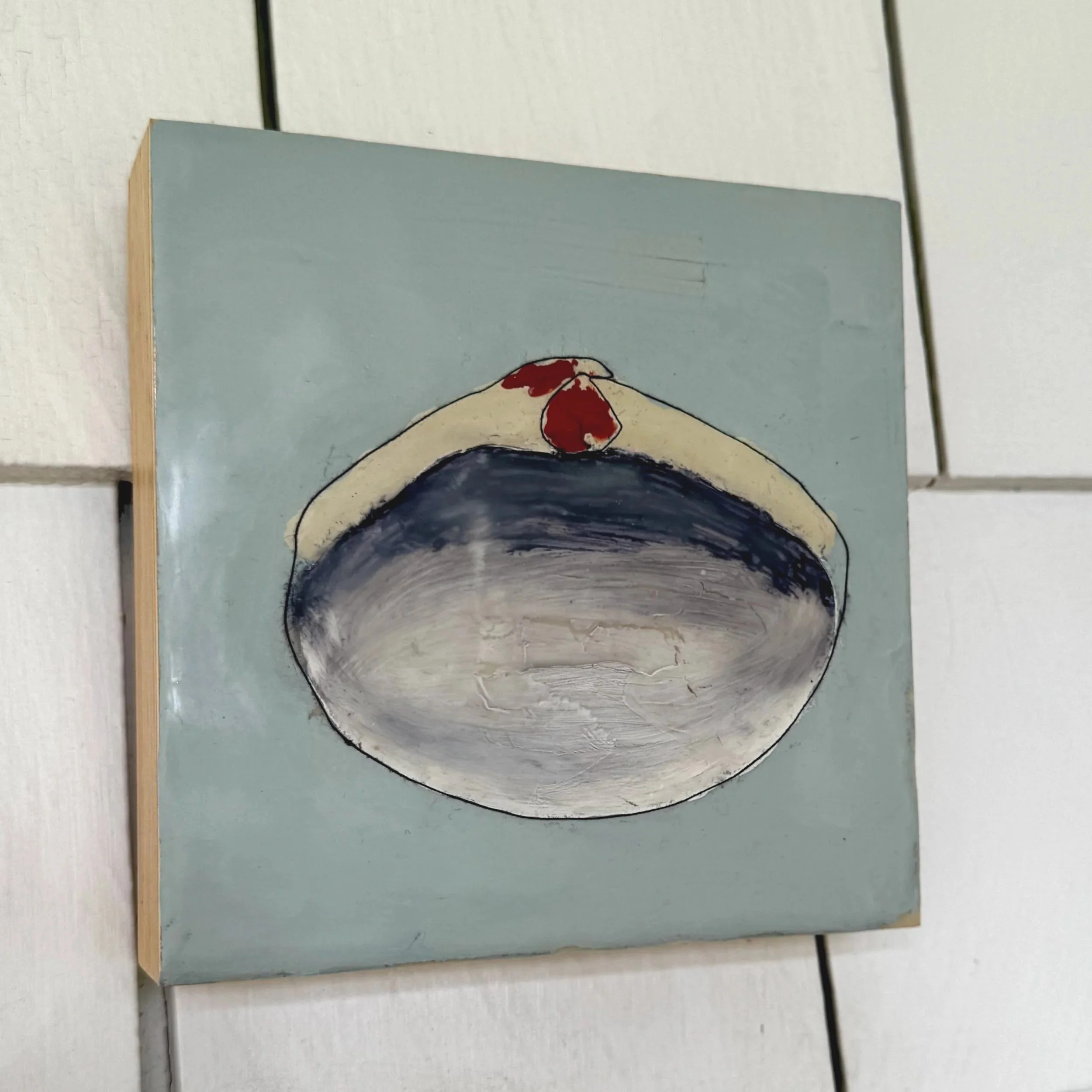 Sea Form #2, encaustic and string on cradled panel, 6x6x1.5 in