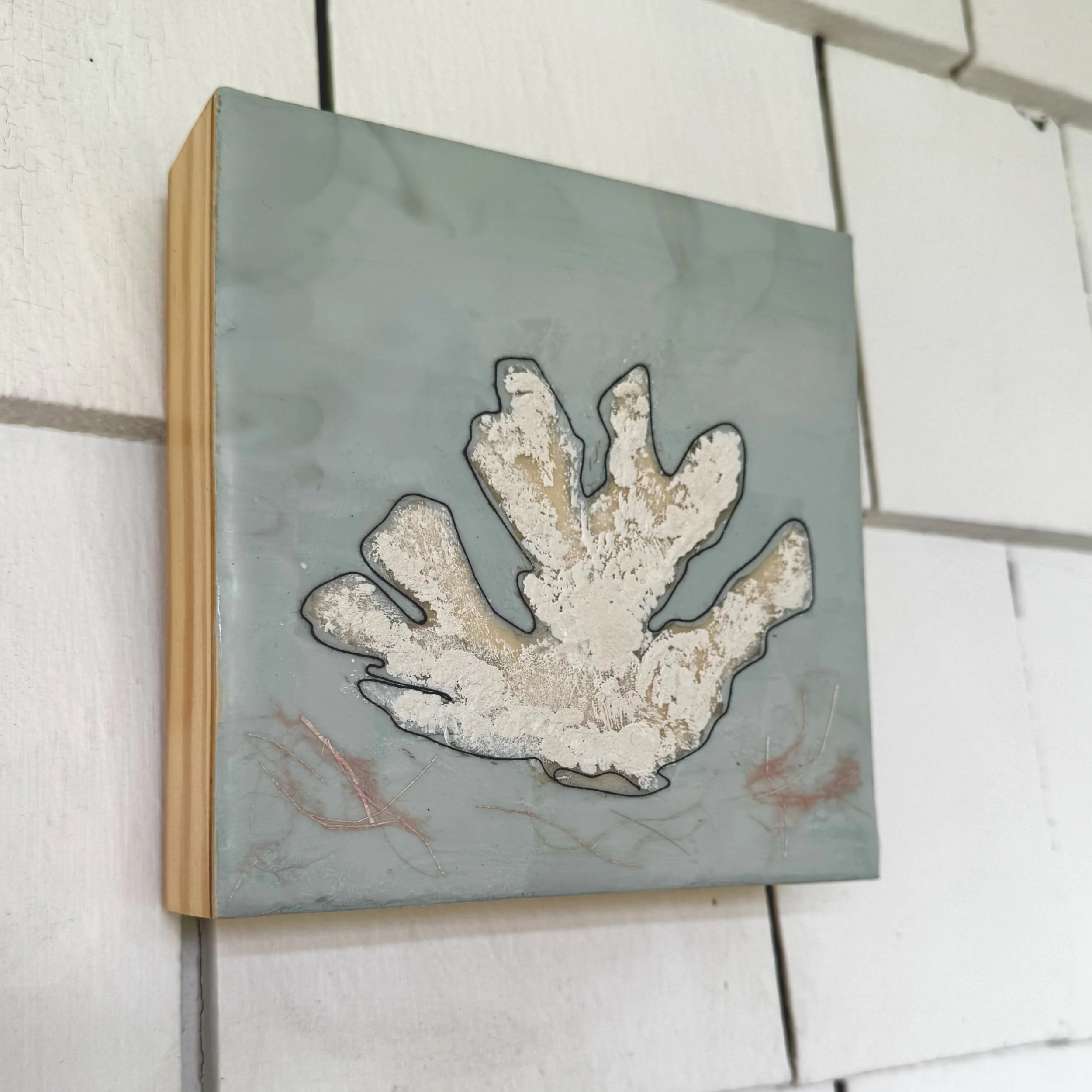 Sea Form #3, encaustic and  mixed media on cradled panel, 6x6x1.5 in
