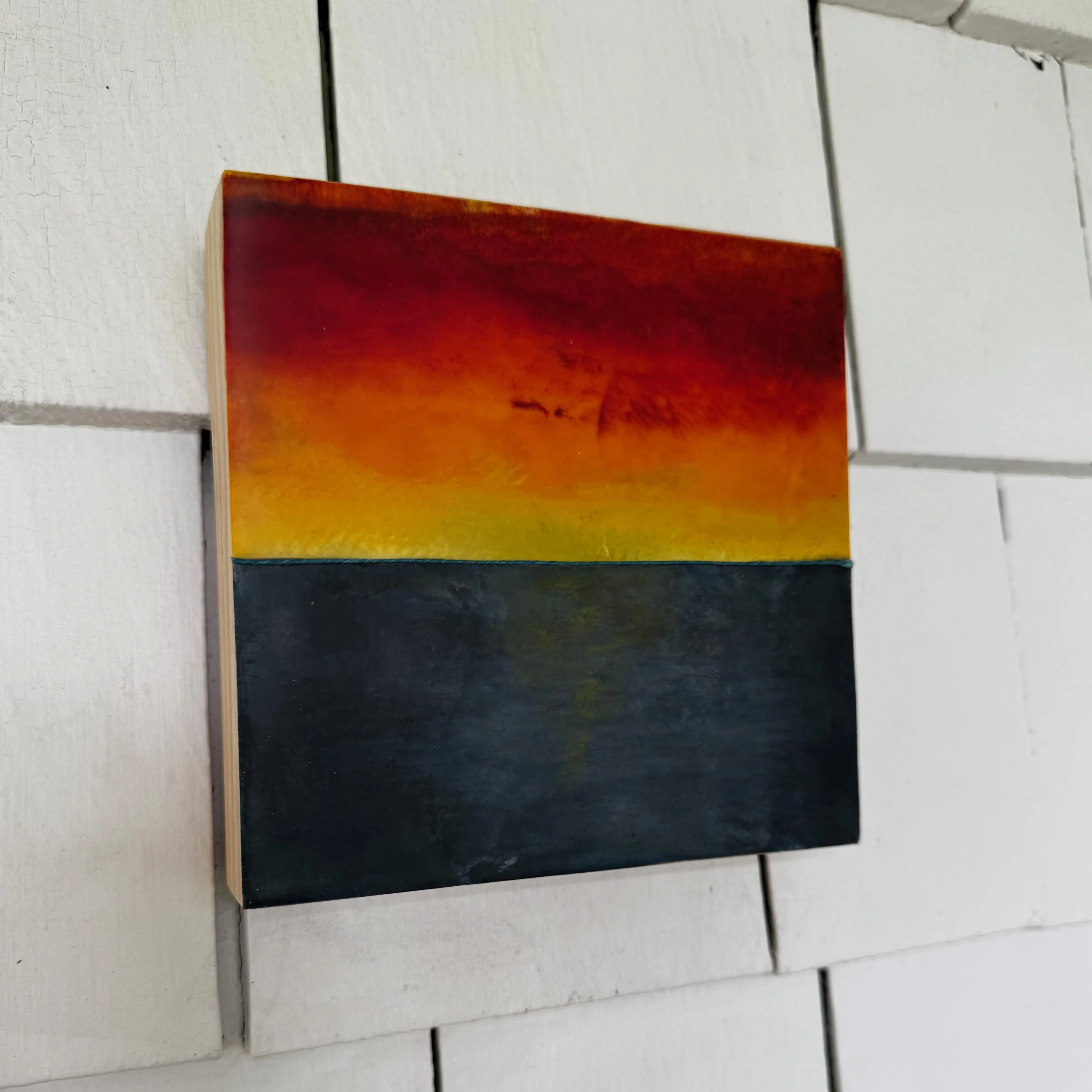 Pure View, encaustic monotype and waxed linen on cradled panel, 6x6x1.5 inches