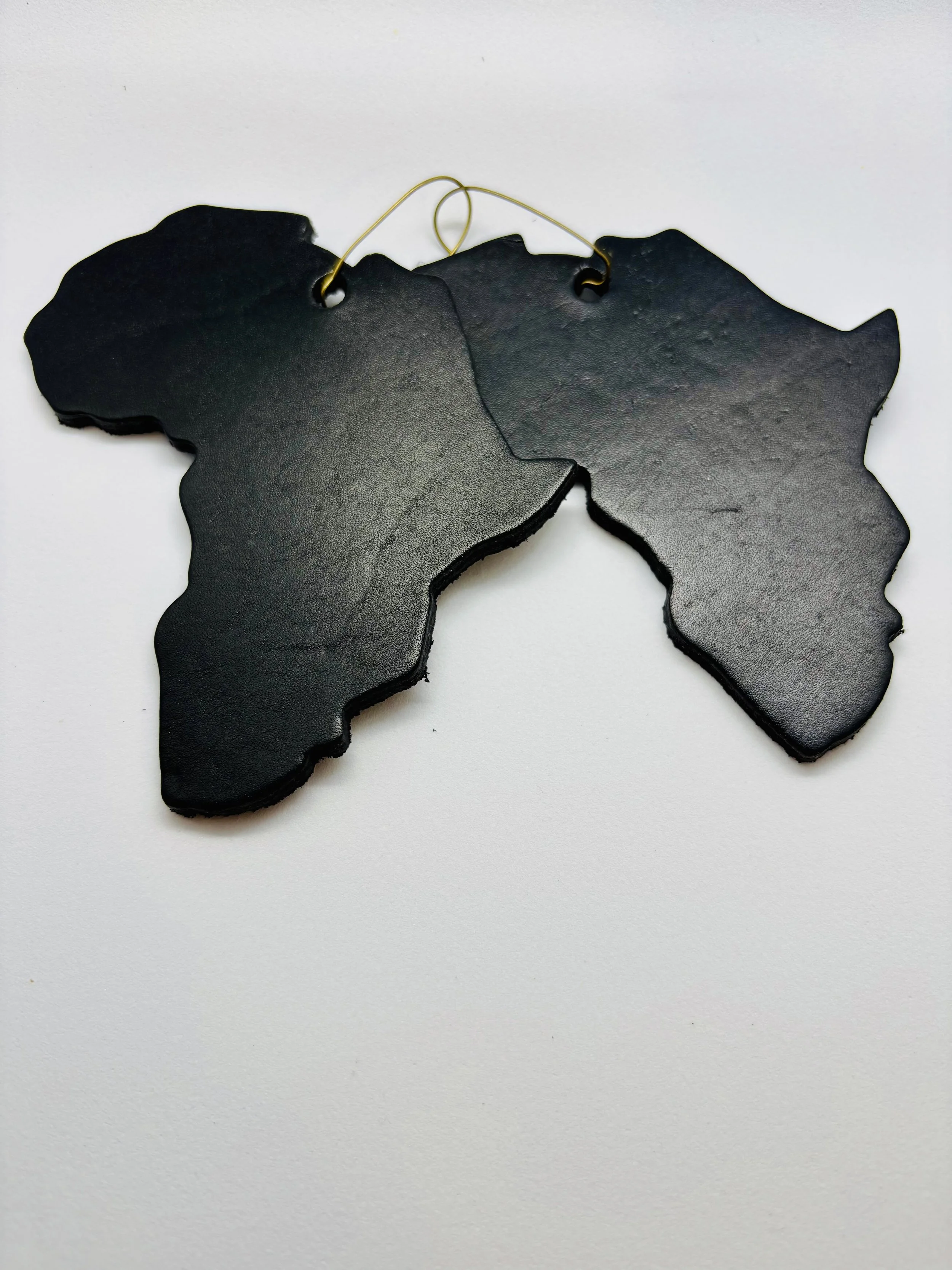 Large Black Leather Africa Earrings