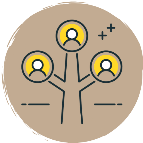 Diagram of a tree with three branches, each with a person icon at the end, representing a social or professional network.