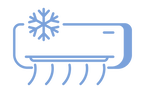 Air conditioning unit with snowflake and airflow symbols