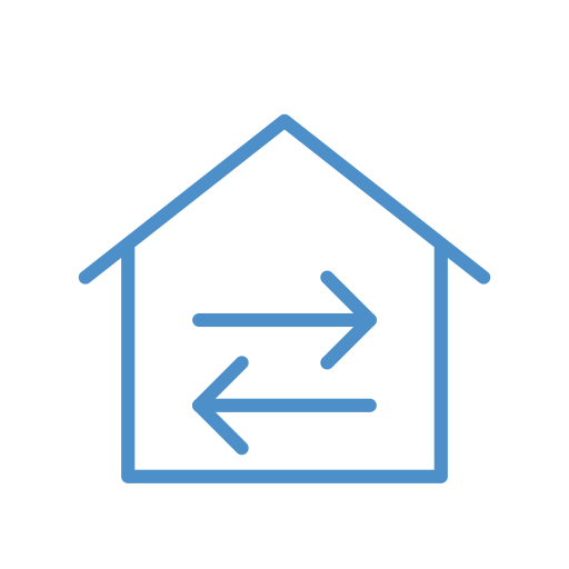Icons of a house with arrows pointing left and right inside indicating bidirectional movement.