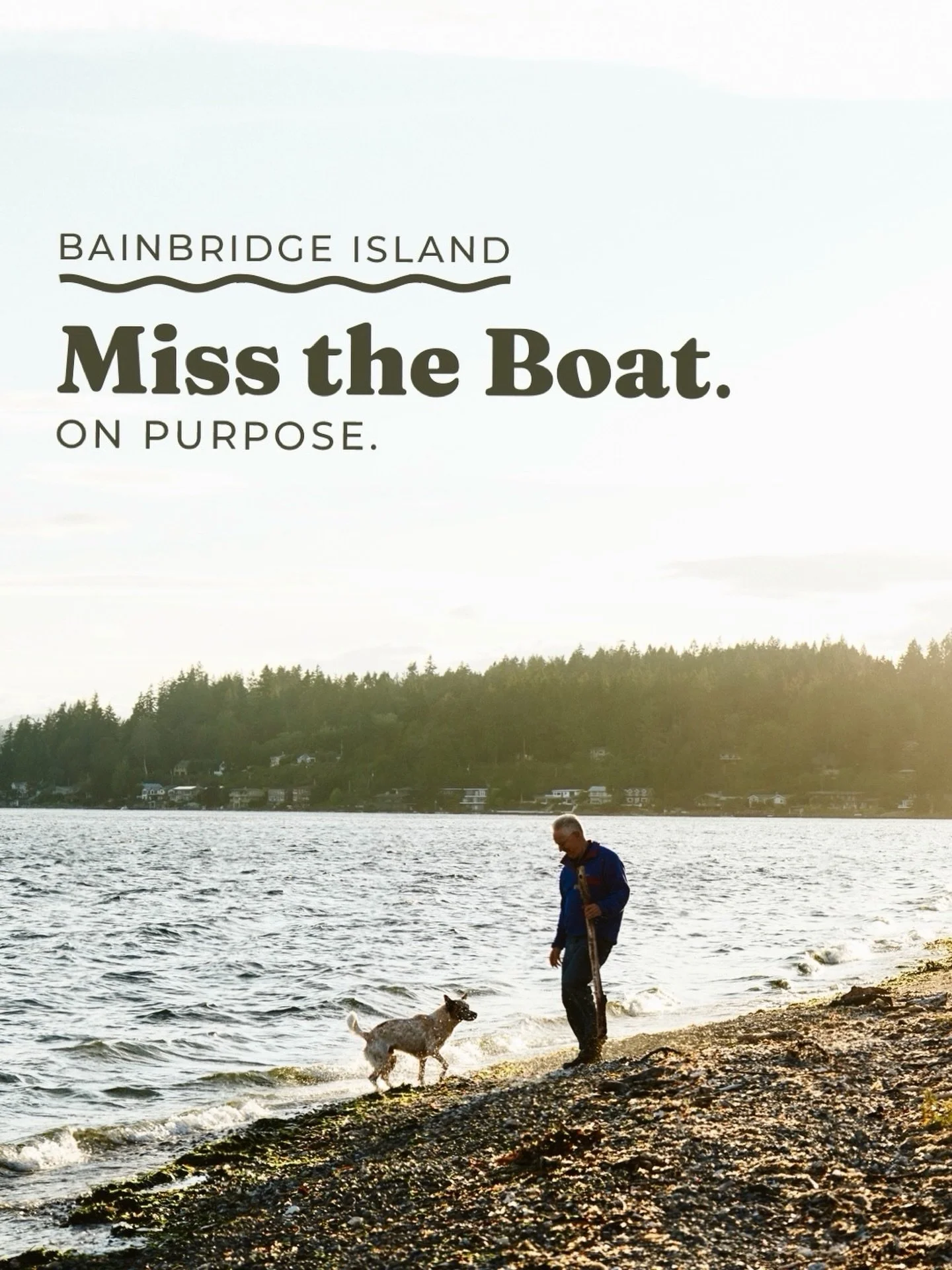 The sunset, a good stick, the water and your best furry friend! Life is good. There&rsquo;s endless spots to explore on Bainbridge from the beaches to the forests and everything in-between! So miss the boat, on purpose! You&rsquo;ve got plenty of tim