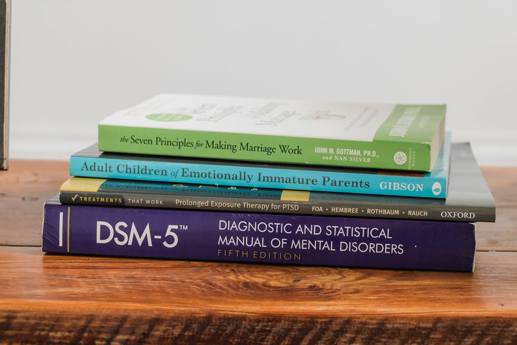 Stack of therapy-related books