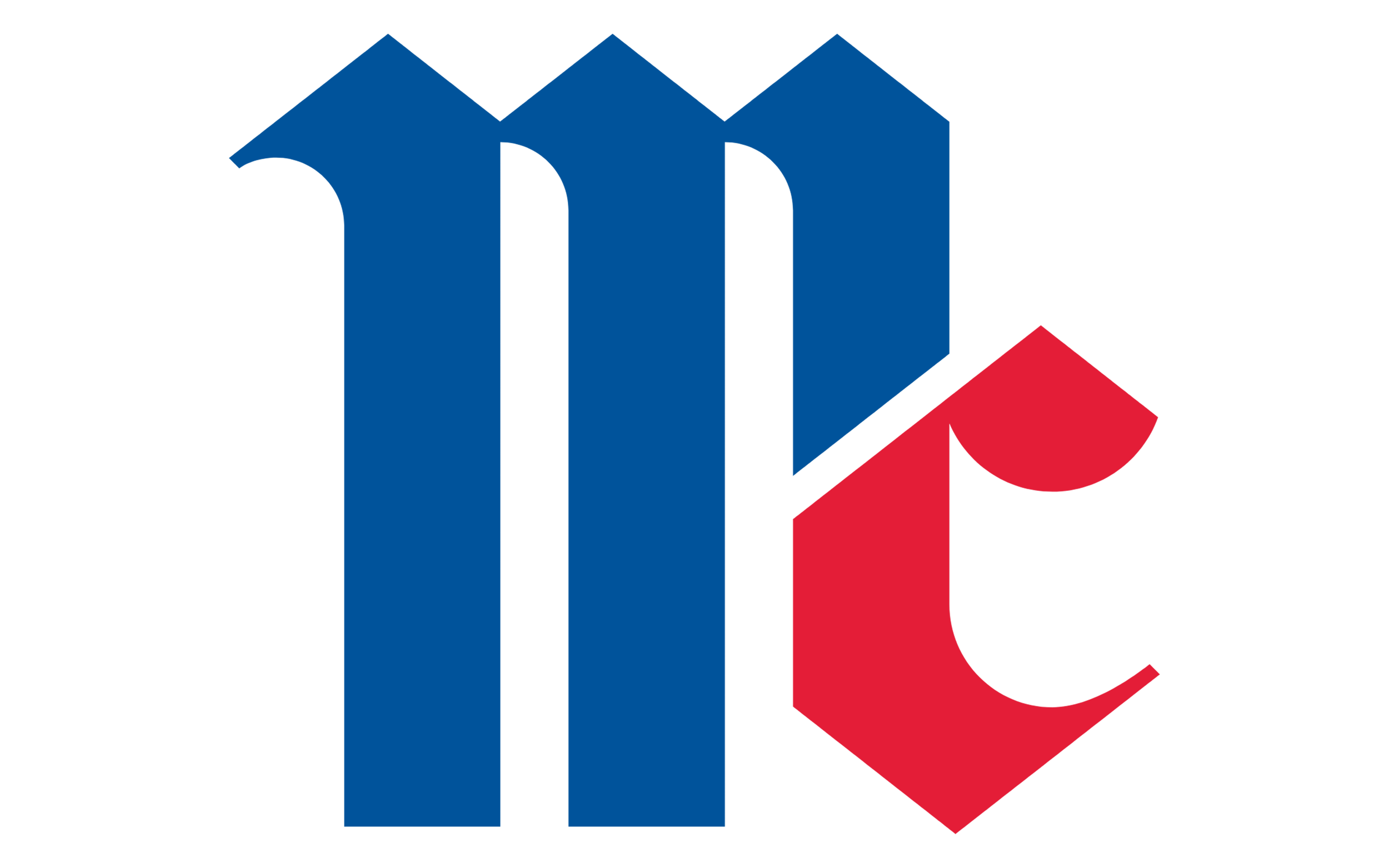 Logo with blue and red geometric shapes and black text