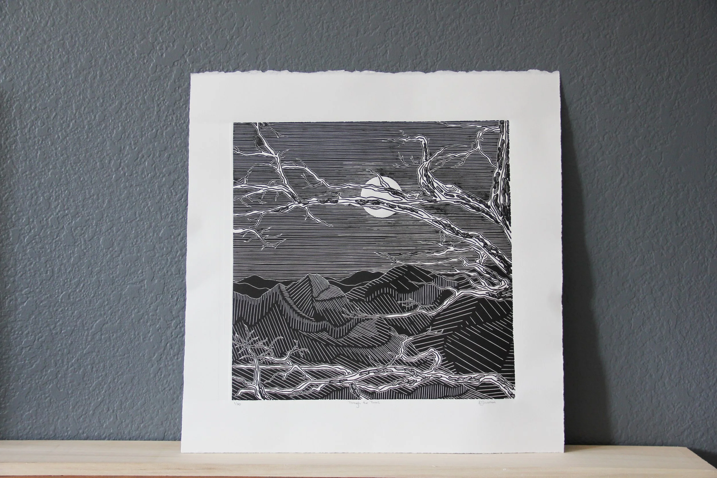 Through the Trees Linocut by Rachel Hopkins (1).JPG