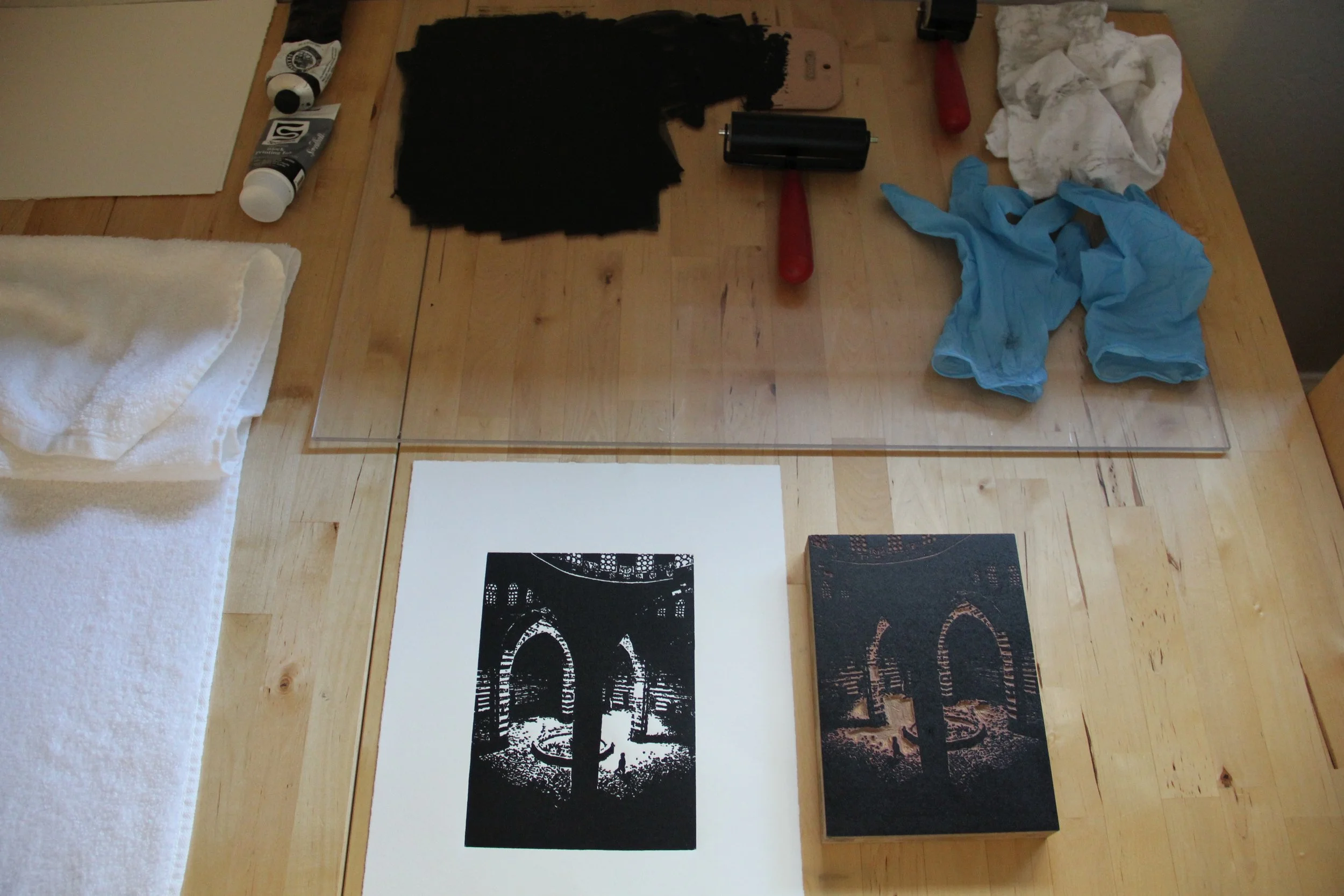 Church Interior Linocut by Rachel Hopkins (4).JPG