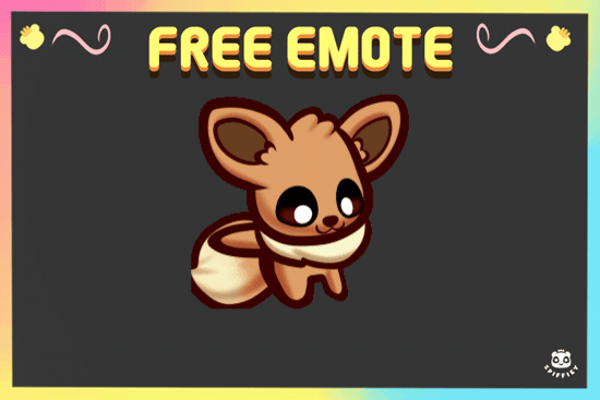 Cute cartoon chipmunk with big eyes and a fluffy tail, framed by a yellow border with "FREE EMOTE" text at the top.