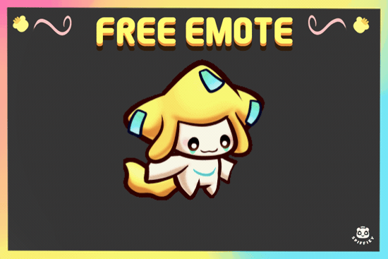 A cartoon-style character with animal-like features, wearing a yellow hat or hood, in front of a sign that says 'Free Emote' with a colorful background.