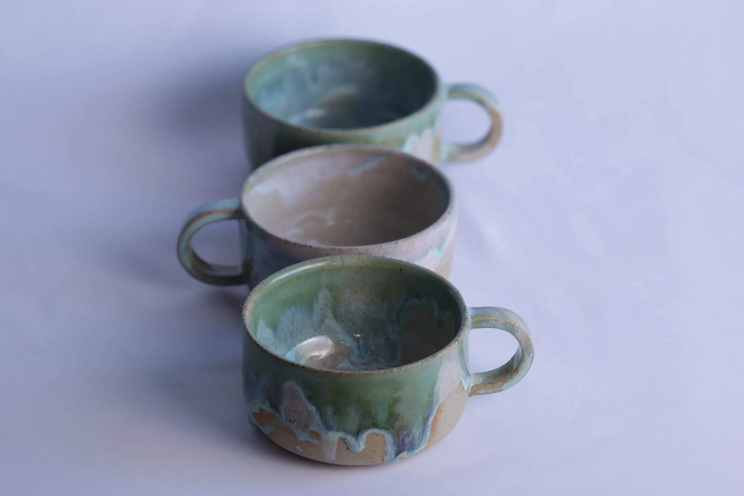 Homemade Blue and Green and Blue and Pink Mugs