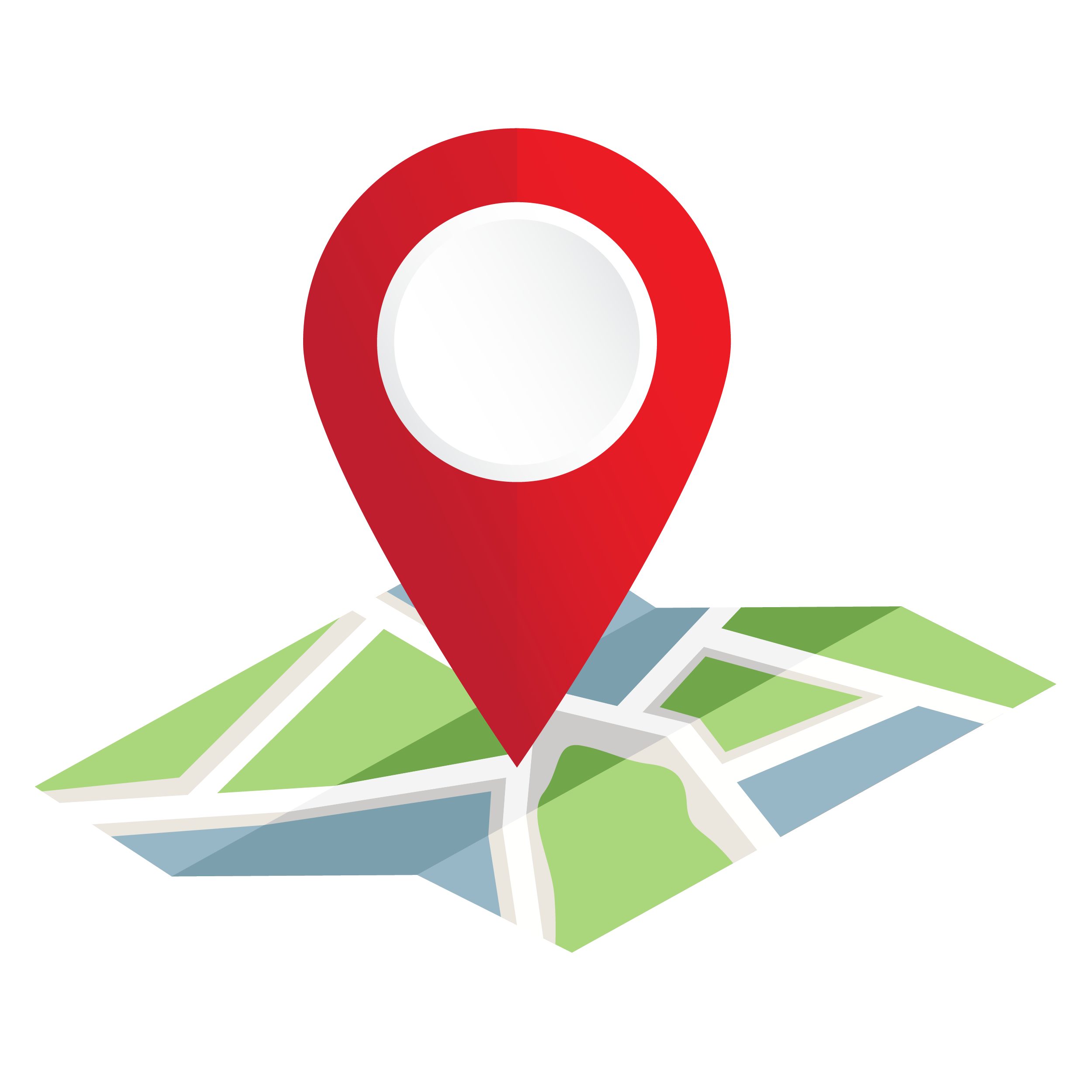A 3D index map showing different regions in various colors including green, blue, yellow, and gray, with a red location pin marking a specific spot.