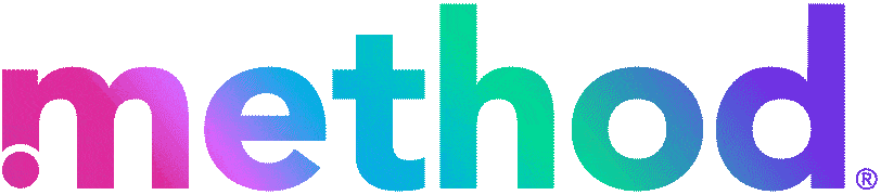 The word 'method' written in large, colorful, gradient letters.