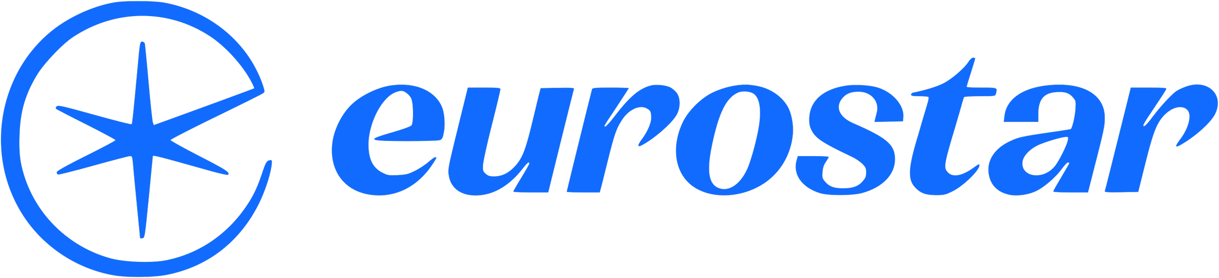 Eurostar logo with a blue star-like symbol and the word 'eurostar' in lowercase blue text.