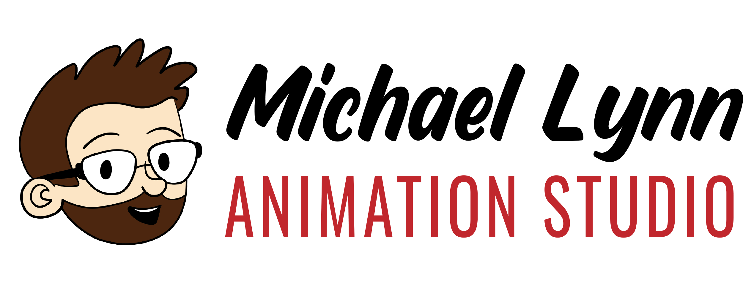 Logo of Animation Studio featuring a cartoon character with glasses and a beard, and the words 'Animation Studio' in red.