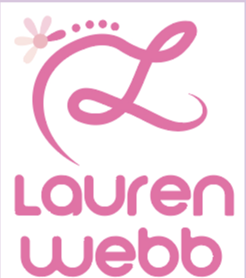 Pink logo with a stylized cursive letter L, a small flower, and the name Lauren Webb in pink letters.