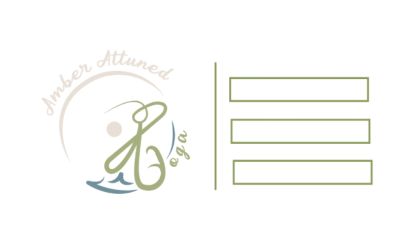Logo with a stylized figure holding a fishing pole, a sun, and waves, with the text 'Amber Attuned Yoga' and three empty text boxes for information.