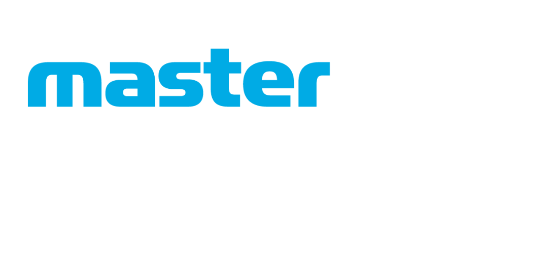 Logo with the text 'master plumbers' in bold blue and white letters and the tagline 'Expert. Committed. Professional.' underneath.