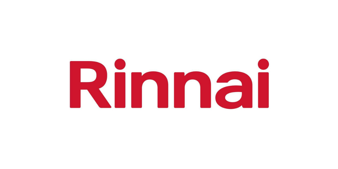 Rinnai logo in red text on a white background.