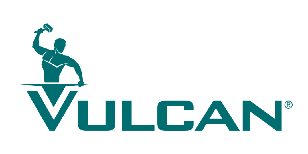 Vulcan logo with a muscular figure holding a hammer, positioned above the word "VULCAN" in bold teal letters.