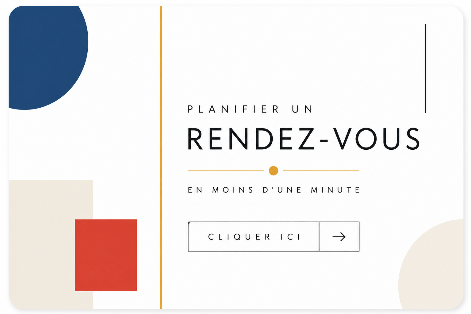 Page de présentation pour planifier un rendez-vous rapidement en moins d'une minute, avec incitation à cliquer ici
