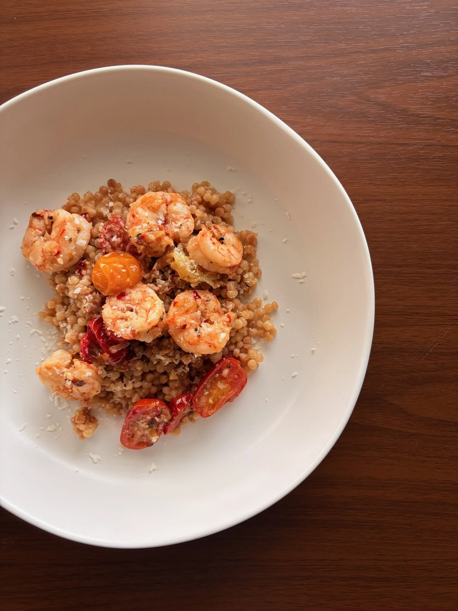 Lemon Garlic Shrimp with Blistered Tomatoes over Israeli Couscous