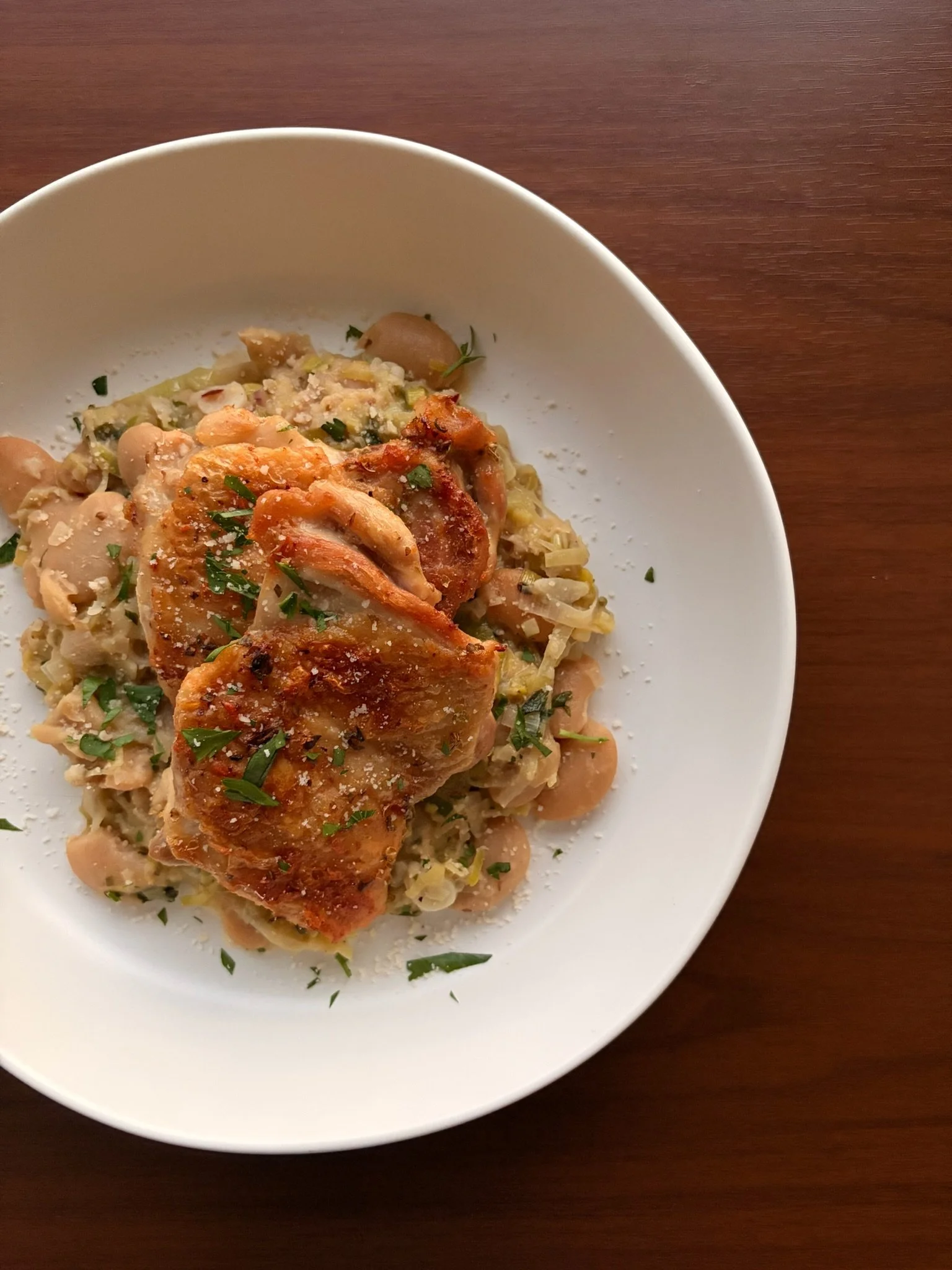 Pan Seared Chicken w. Butter Beans &amp; Leeks