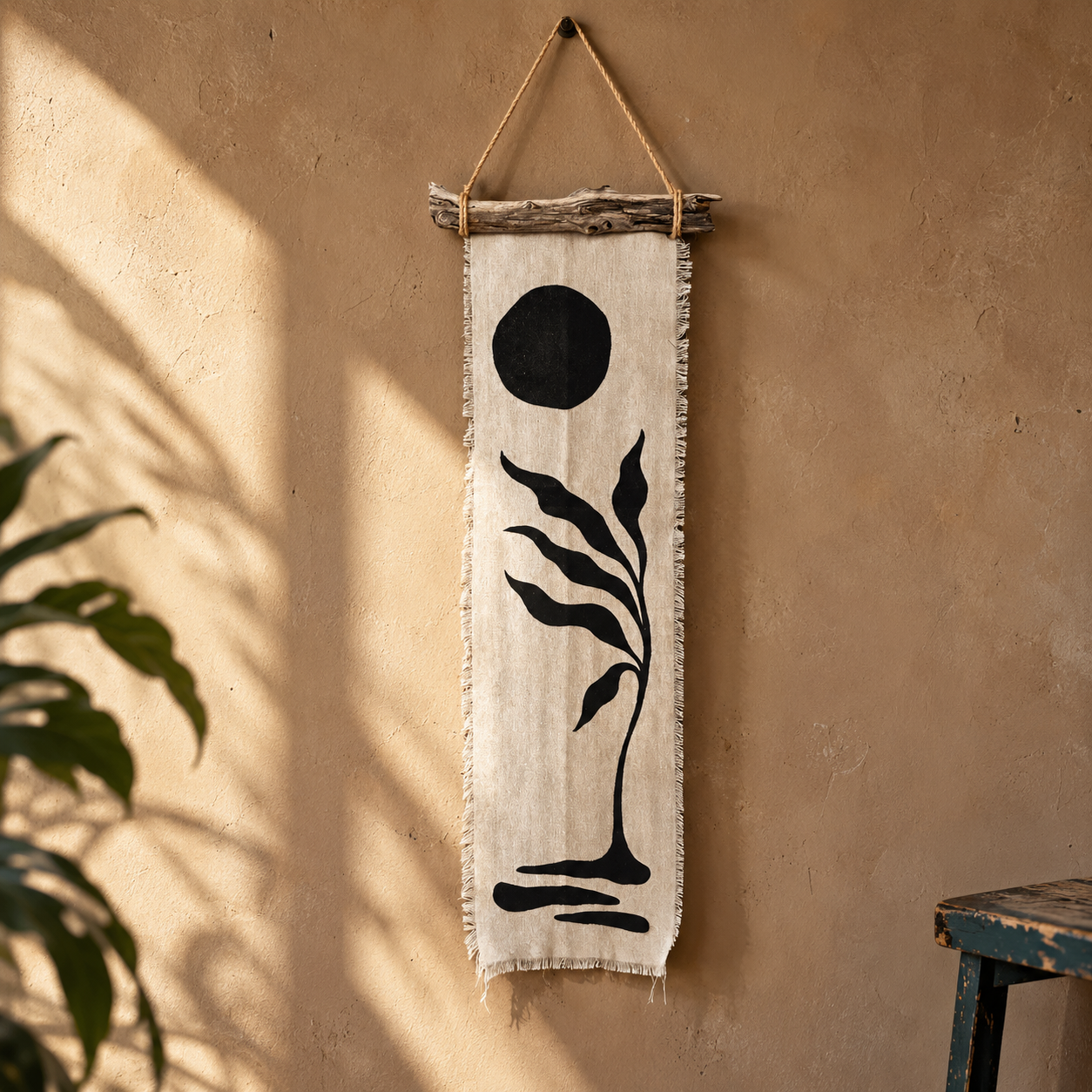 Hand-Painted Linen Wall Hanging