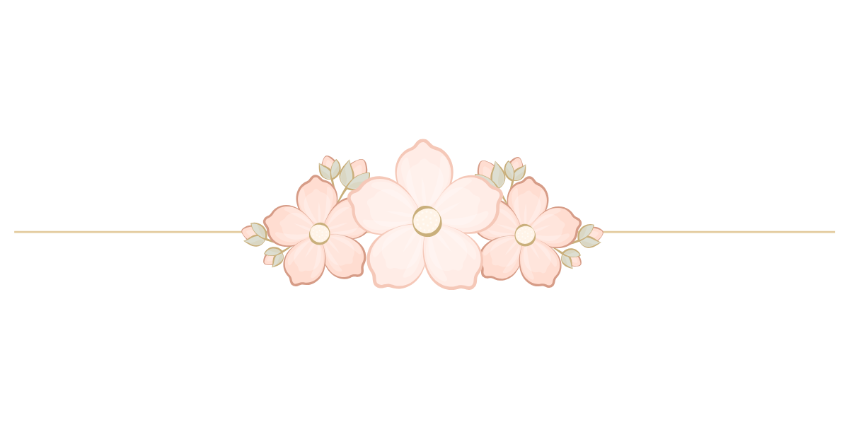 Elegant floral design with pink flowers and green leaves on a beige background.