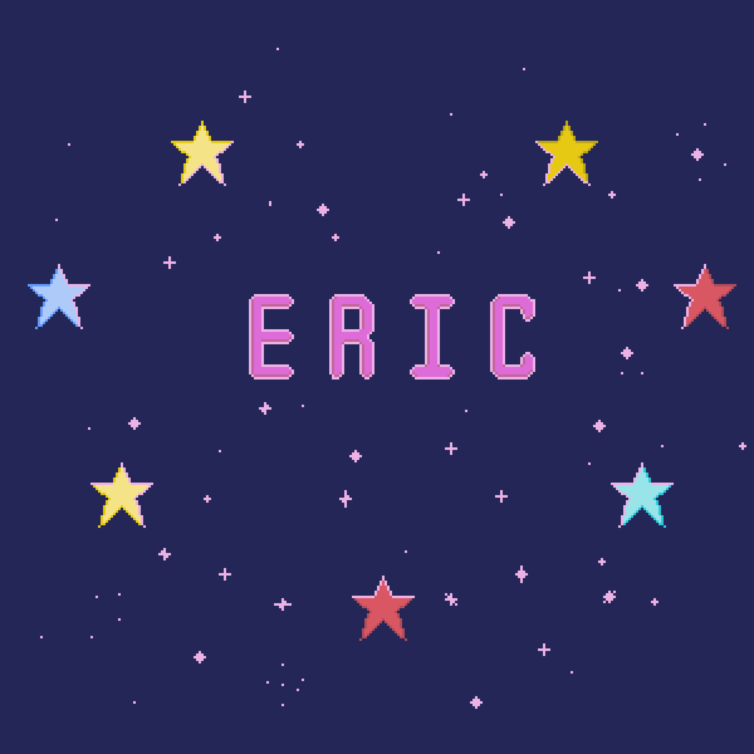 A pixel art night sky scene with multicolored stars and the word 'EXCELLENT' in pink letters.