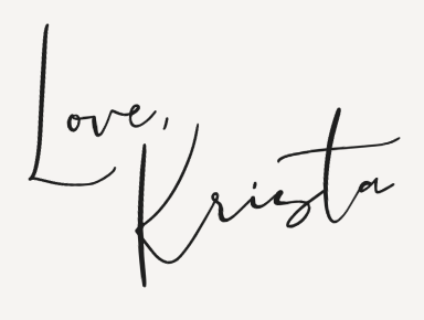 Handwritten text that says 'Love, Krista' in black ink.