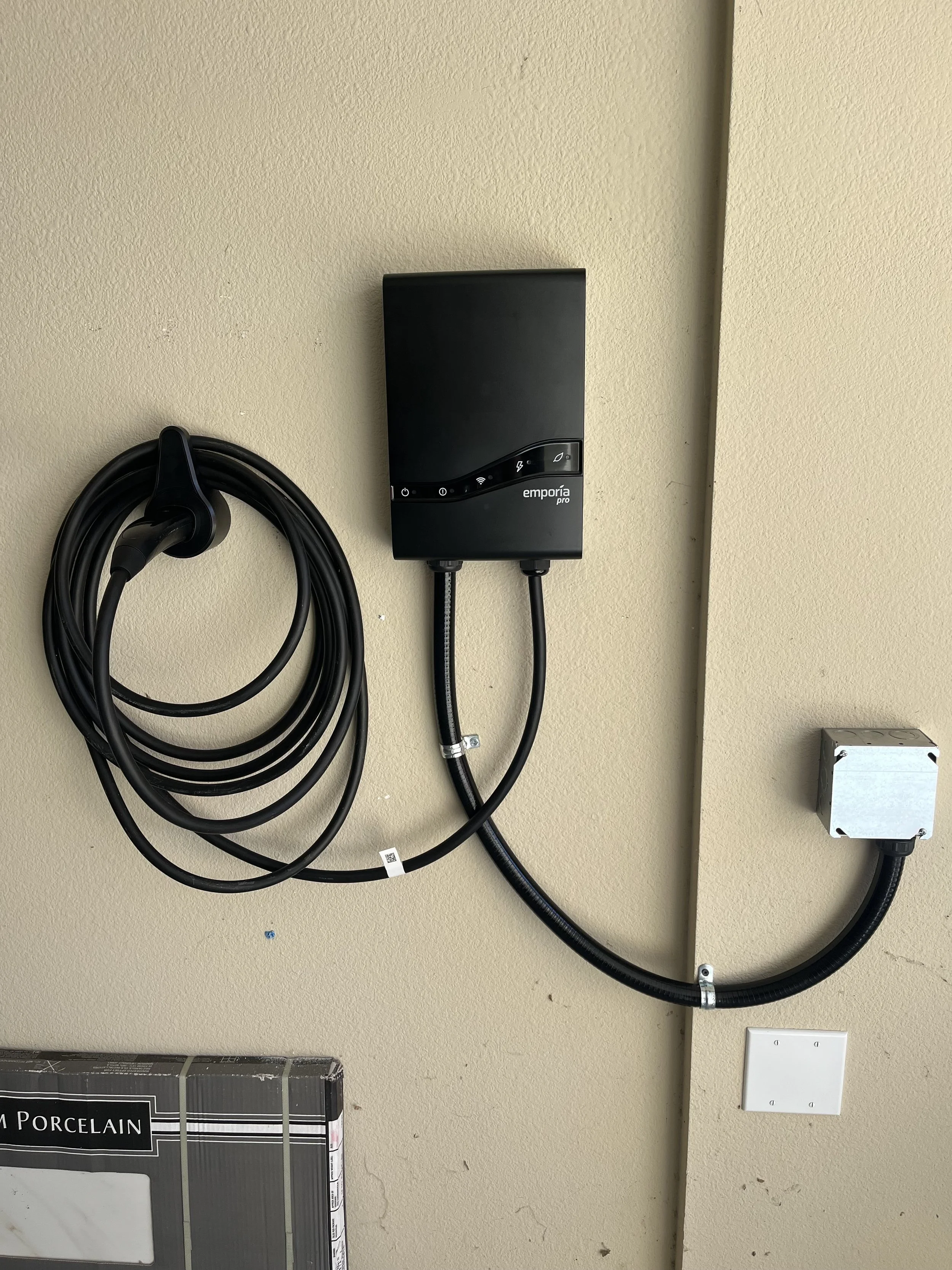 Level 2 EV charger installed in a Sacramento residential garage