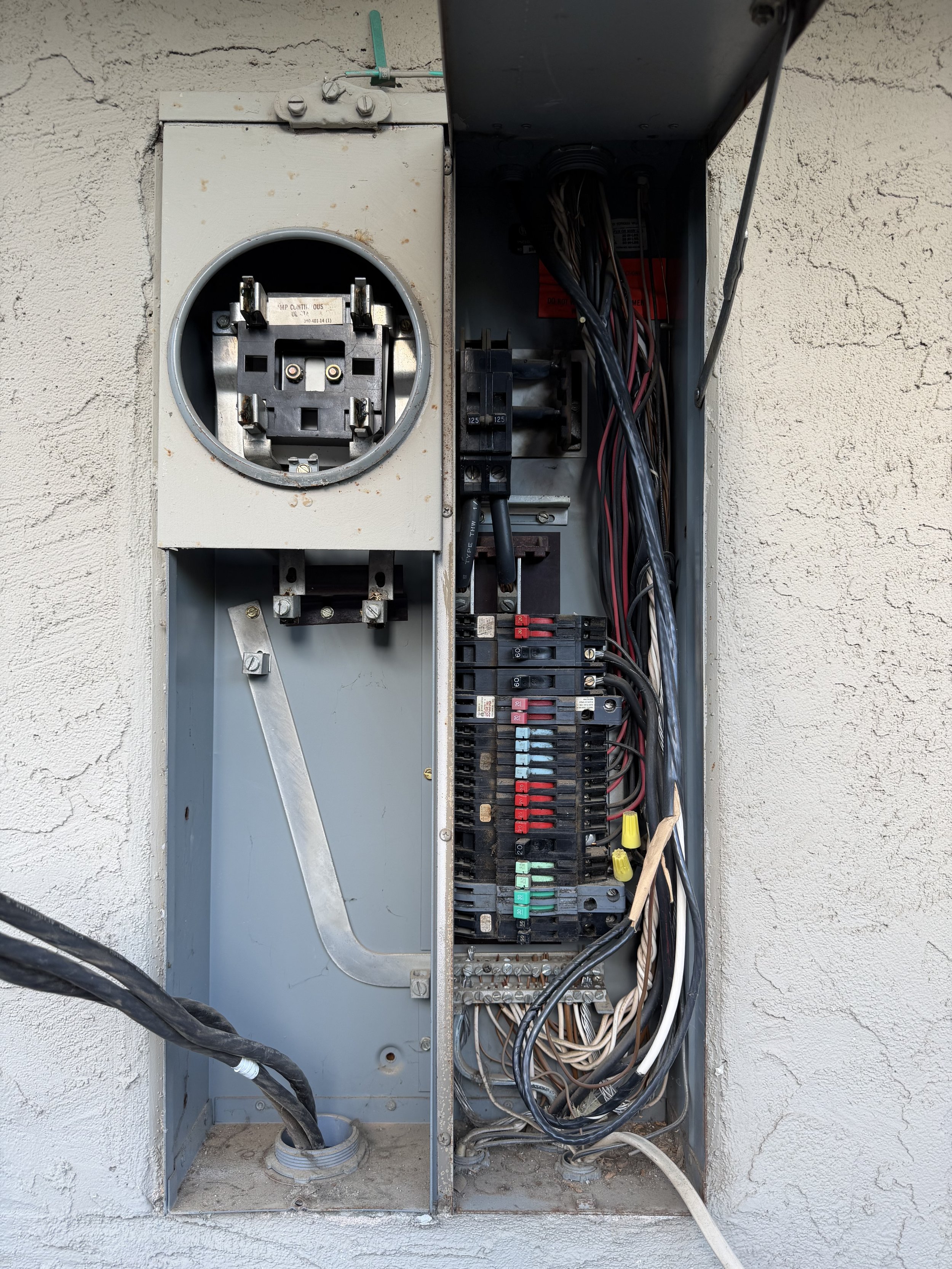 Original 15-year-old electrical panel before replacement, Roseville CA