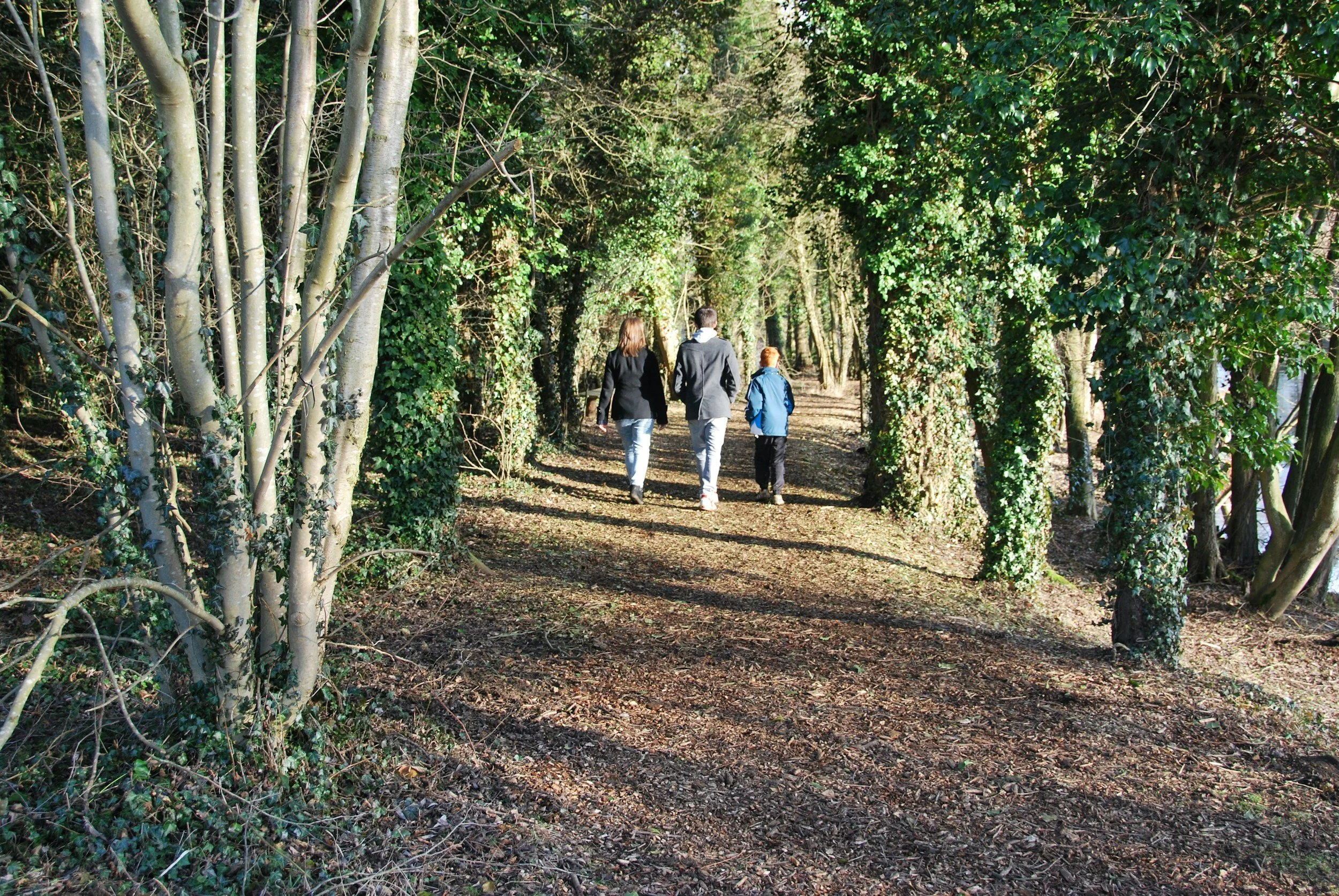 family walking on trail in Oakville