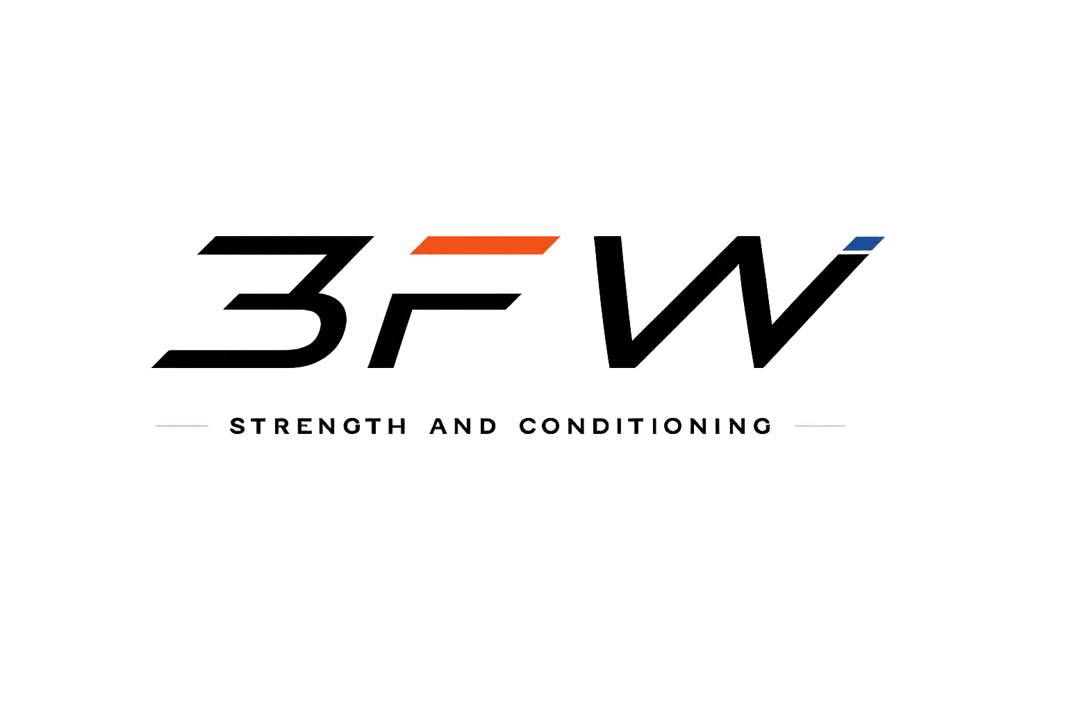 3FW Strength & Conditioning Inc Logo simple lettering with touches orange and blue