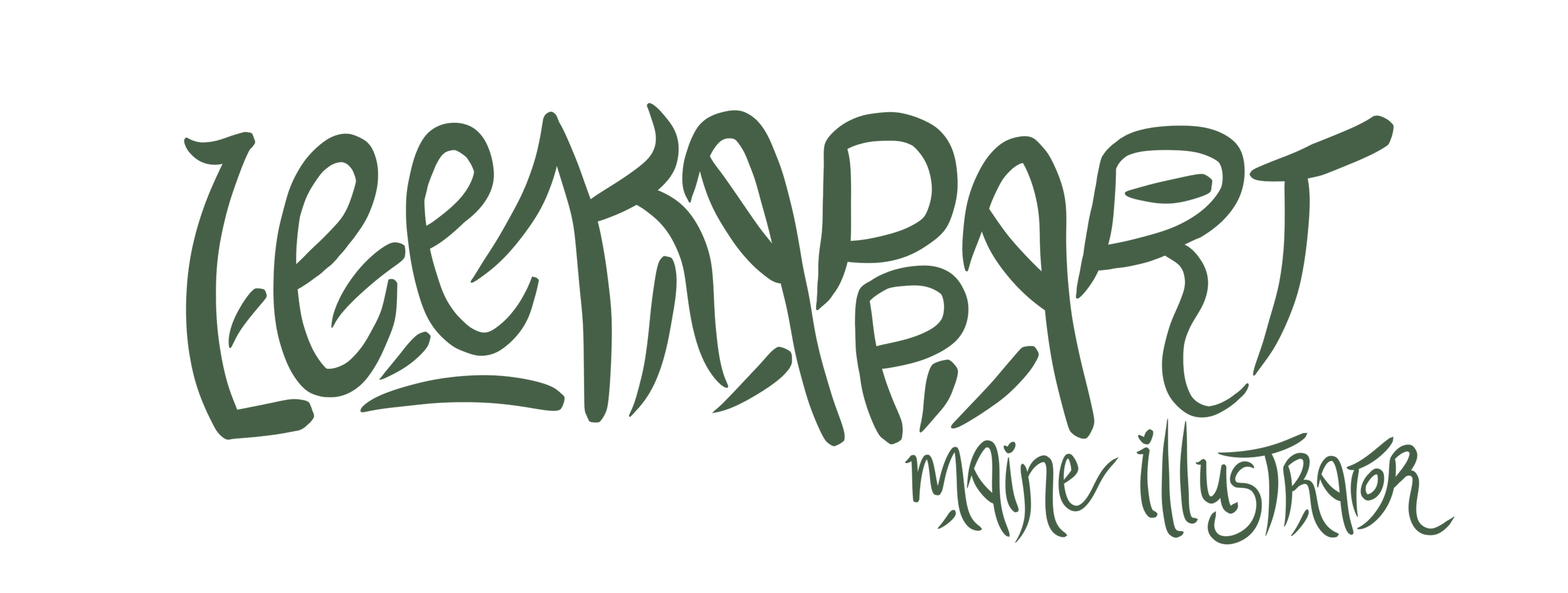 Handwritten text that says "LEEKAPPAART" with smaller text underneath reading "Maine Illustrator".