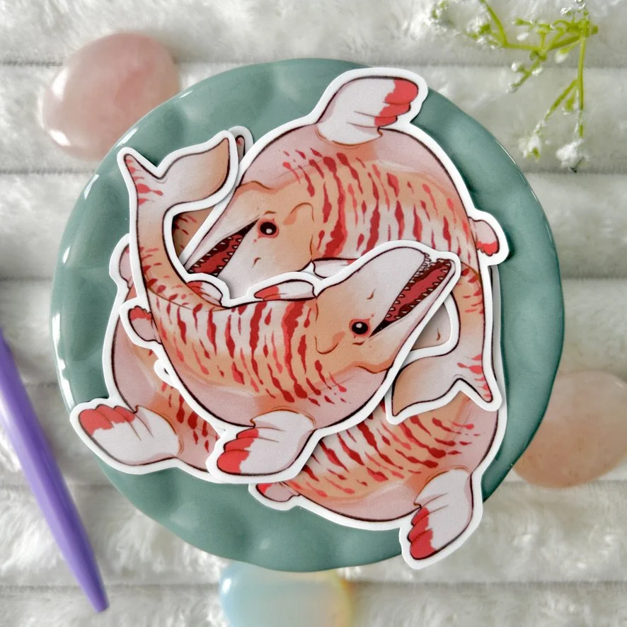 Pink dinosaur reptile mosasaur 3 inch sticker waterproof