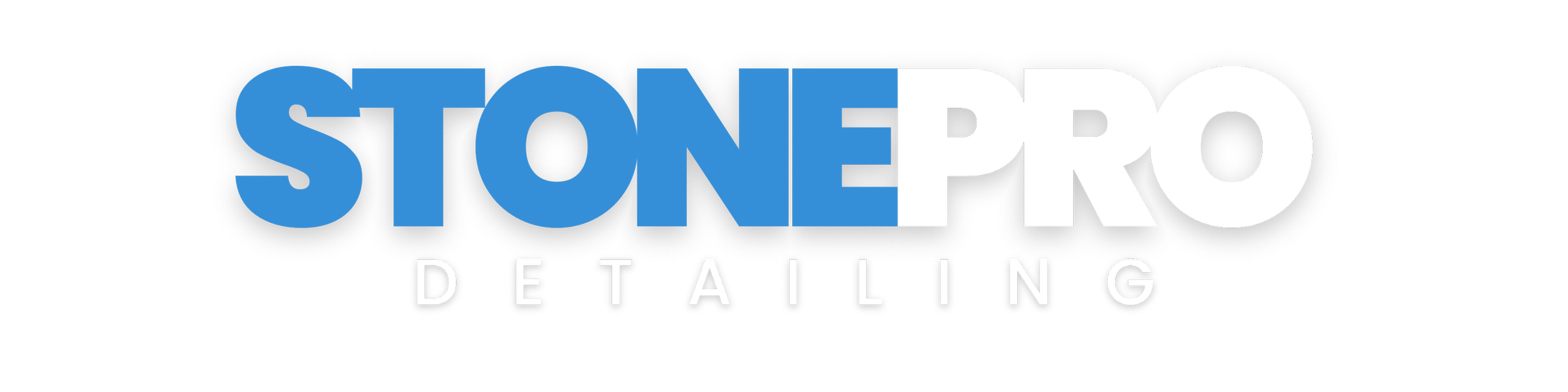 Stone Pro Detailing logo with the word 'STONEPRO' in bold blue and white letters and 'DETAILING' in smaller white letters below.