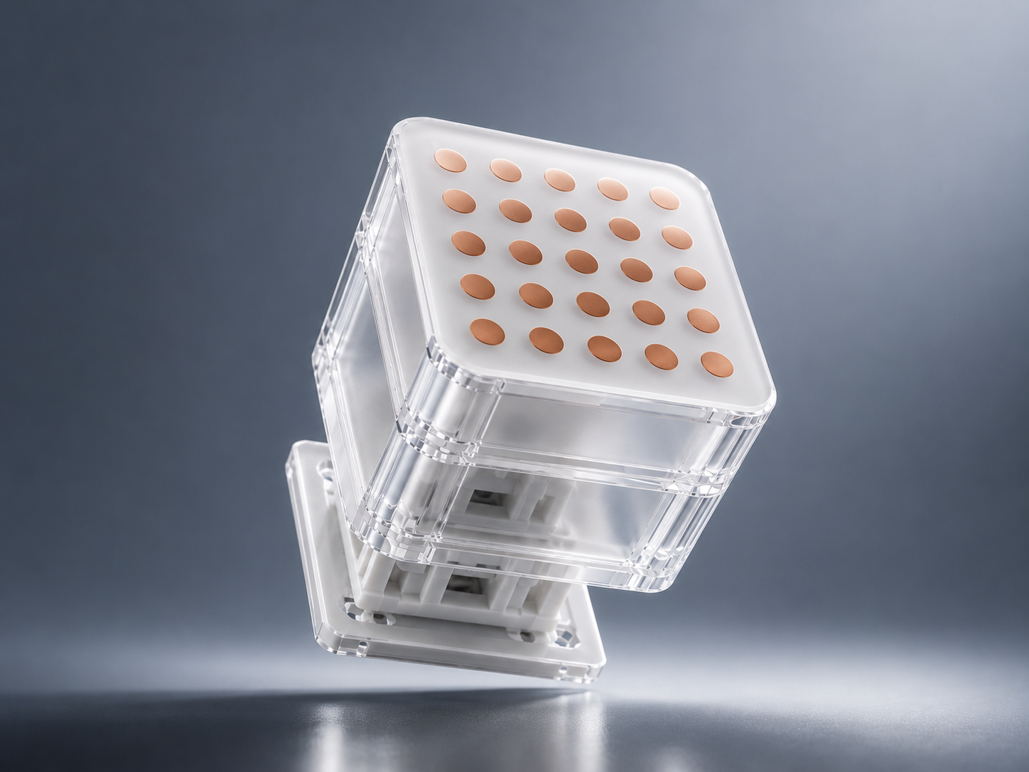 Close up of a capacitive & haptic touch key module for the TILES Core MIDI controller by SENTIA instrument.