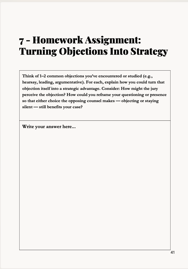 Companion guide homework page titled Turning Objections Into Strategy.