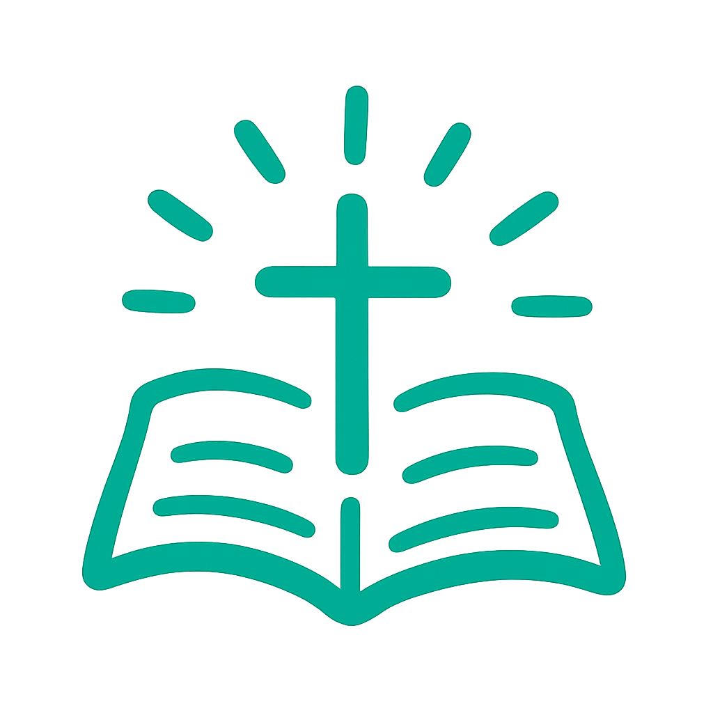 Illustration of a Bible with a cross on top, radiating lines around the cross, symbolizing faith and spirituality.