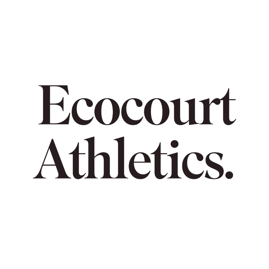 The image features the text 'Ecocourt Athletics.' in large, bold, black font on a white background.